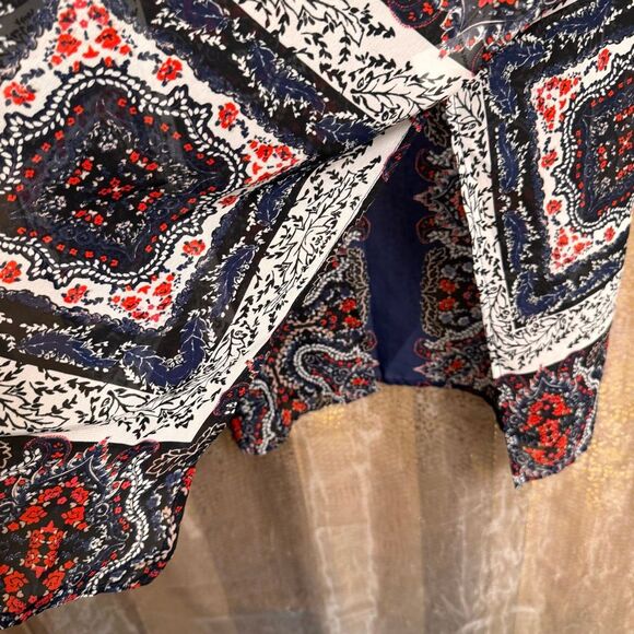 Maurices Red Navy Blue White Print Sheer Lightweight Boho Kimono L/XL - Picture 5 of 8
